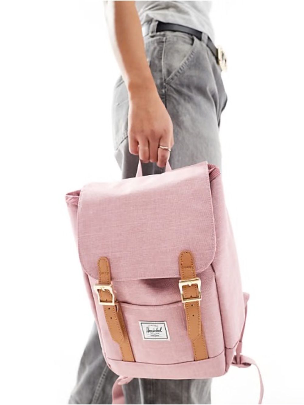 Herschel Supply Co retreat mini backpack in pink with tan straps